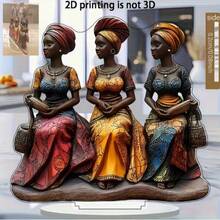 2D Flat, 1pc African Women Acrylic Material Desktop Decor, With Base, Vintage 2D Flat Desktop Decor, Suitable For Living Room, Office, Home Decor - A - View 4
