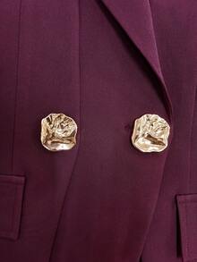 Women's Autumn Commute Daily Solid Color Double-Breasted Design Waist-Cinching Double-Row Button Long Sleeve Blazer - Burgundy - View 6