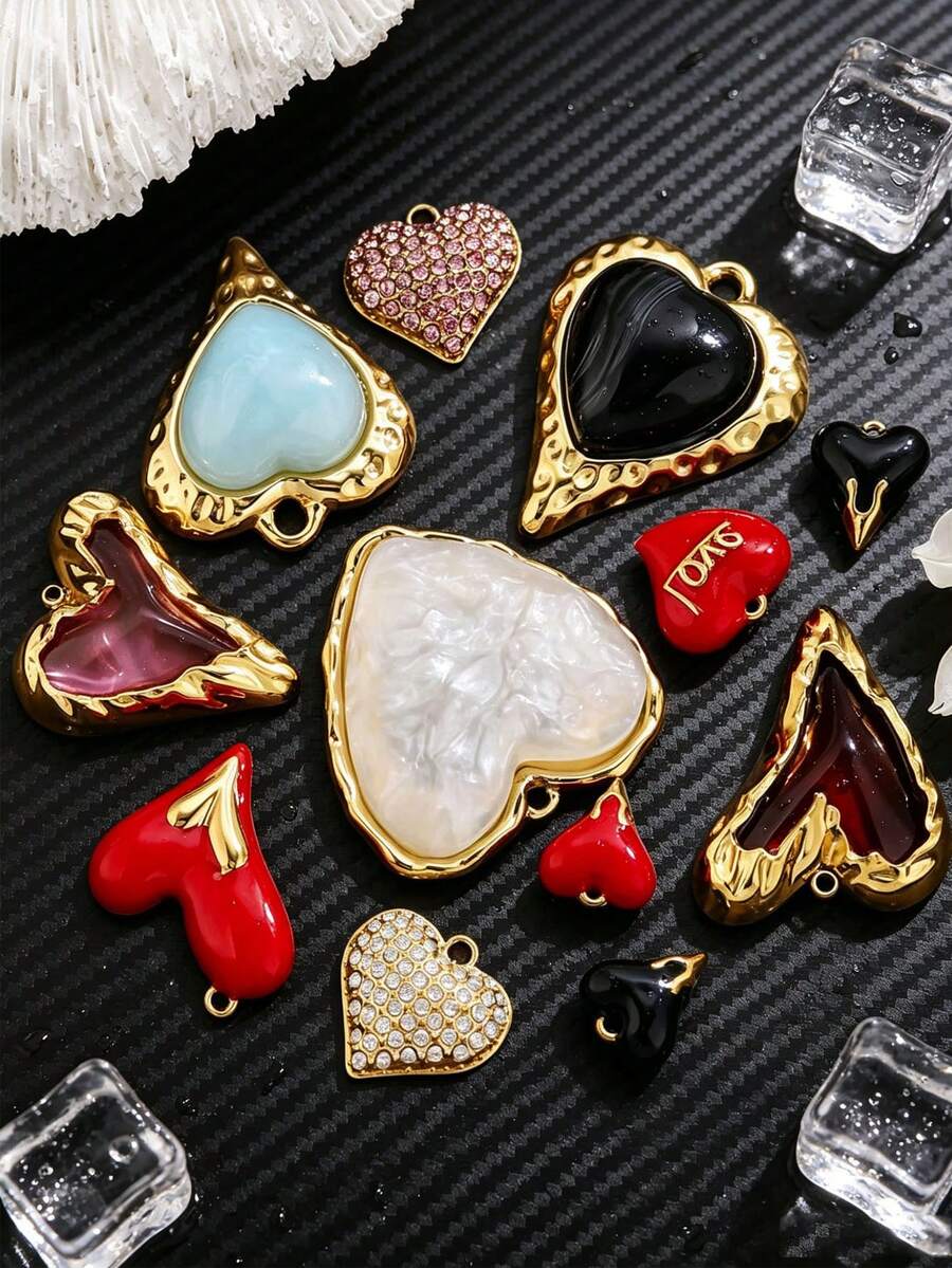 1 pieza Colgante con forma de corazón vintage de acero inoxidable con baño de oro de 18K, disponible en colores como rojo y rosa, adecuado para hacer collares, pulseras, pendientes y otras joyas DIY, gran regalo para mujeres - colgante de corazón - Ver 1