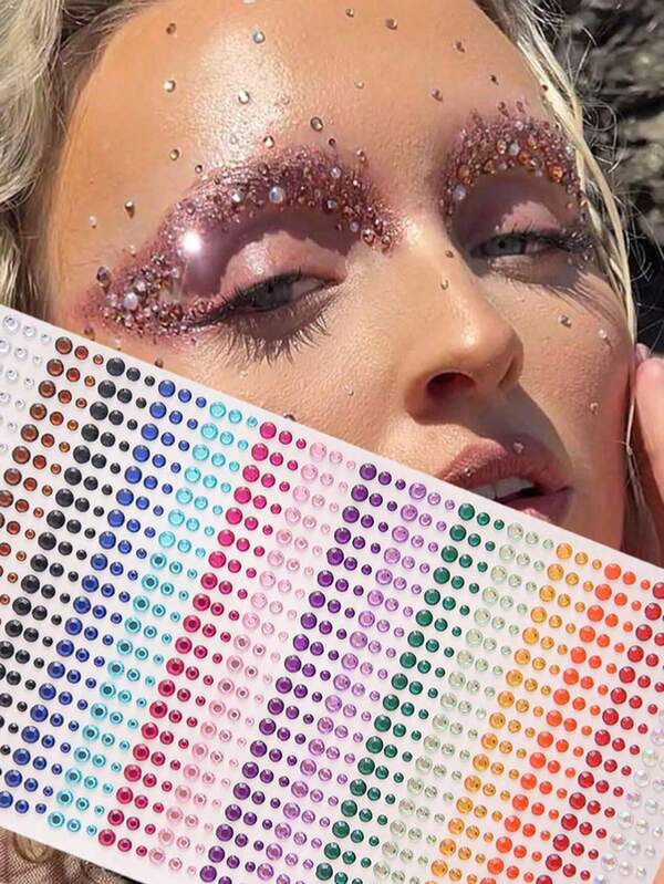 900pcs/Sheet Colorful Eyes Makeup Diamond Decoration Stickers Holiday Party Masquerade Short Video DIY Makeup Accessories Concert Bar Shiny Face Tattoo Costume Stickers,Concert Look,Face Gems