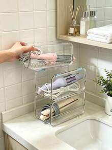 2/1pc Stackable Clear Hair Tool Organizer Hair Straightener Holder For Vanity Countertop Portable Curler Storage Rack Styling Wand Stand Bathroom Organization Accessories Space Saving Curling Iron Holder Stackable Hair Styling Tool Organizer - Multicolor - View 6
