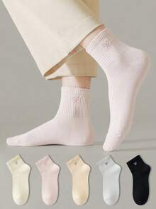 ZUJO 5 pares de calcetines de media pantorrilla para mujer, calcetines de tobillo con lazo, estilo deportivo casual, cómodos y versátiles, antideslizantes y transpirables - Multicolor - Ver 2