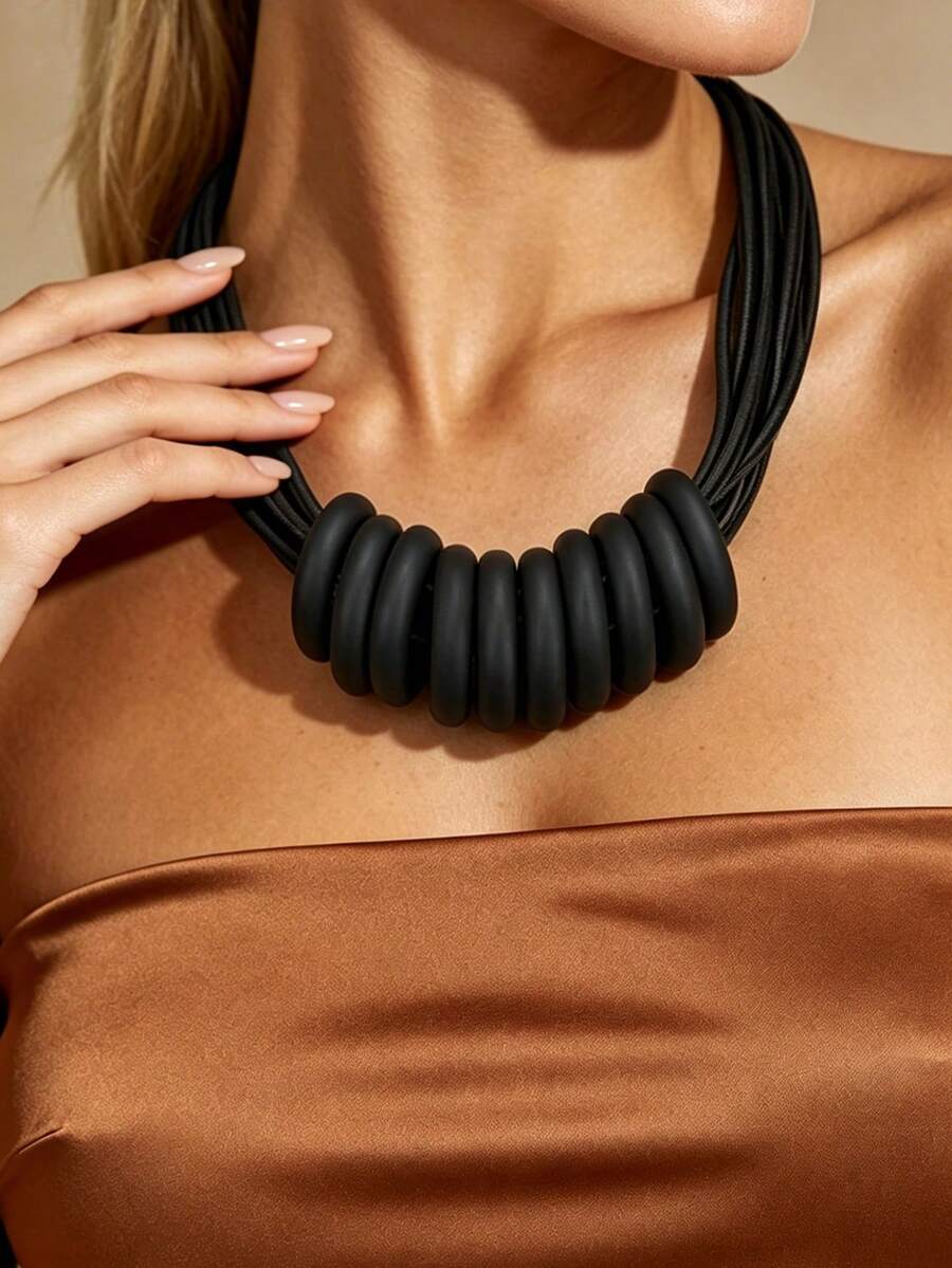MARLIWOO 1pc Exaggerated Vintage Geometric Choker Necklace, Handmade Niche Personalized Minimalist Versatile Fashion Vacation Style Jewelry - Multicolor - View 1