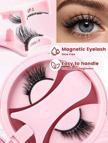 MAANGE 1 Pair Magnetic Eyelashes (Round Box With Applicator), Cat Eye Style, Natural & Thin, Reusable, Portable, No Glue Needed, No Makeup Remover Needed, Comfortable All-Day Wear. Suitable For Women's Travel, Party, Work, Pink Women's Gift, False Eyelashes, Eyelashes - Black - View 8