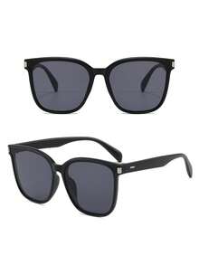 1 Pair Women's And Men's Square Black Retro Fashion Sunglasses, Full Frame Versatile Personalized Fashion Glasses, Suitable For Vacation, Travel, Beach Accessories, Elegant Style, Music Festival, College Style, Back To School Essential - Black - View 2