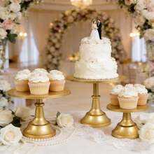 Soporte para tarta de 3 niveles, soporte dorado redondo para cupcakes de 8/10/12 pulgadas, soporte para exhibir postres; soporte para cupcakes; servicio de pastelería, adecuado para baby shower, boda, fiesta de cumpleaños, celebraciones y decoración del hogar - Dorado - Ver 3