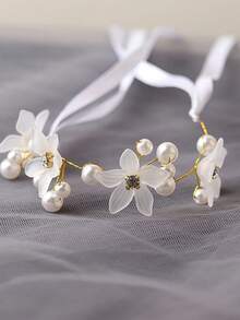 1pc Bridal Wrist Corsage Faux Pearl Bracelet - White - View 2