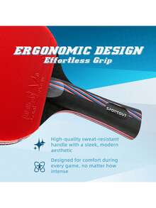 Raqueta de Tenis de Mesa, Raqueta de Tenis de Mesa Profesional, Con Bolsa de Lona, Goma Certificada por la ITTF, Adecuada para Principiantes y Jugadores Profesionales, Entrenamiento de Raqueta Profesional. - Rojo - Ver 4