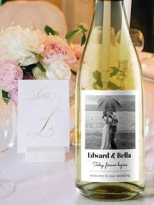 1-8pcs Customized Wine Bottle Stickers, Personalized Photo Labels, Customized Name Stickers, Wedding Labels, Waterproof Champagne Bottle Stickers, Suitable For Bridal Shower, Engagement Party - Multicolor - View 9