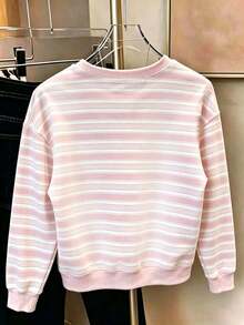 Tween Girl Cherry Print Crew Neck Long Sleeve Sweatshirt - Pink - View 2