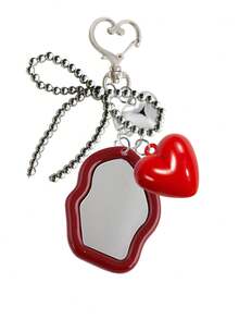 Y2K Sweet Cool Exquisite Fashion Acrylic Keychain, Women's Red Mirror Keychain And Heart Bow Knot Decoration, Asymmetric Mirror Heart Bow Knot, Fashion Bag Charm Alloy Fashion Accessory, Fashion Friendship And Couple Gift, Bag Accessory, Novelty Gift For Family And Friends, Mother's Day, Teacher's Day, Valentine's Day, Easter, Back To School, Dorm, Beach, Travel - Multicolor - View 13