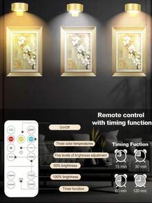 3pcs LED Battery Powered Magnetic Mount Picture Lights, Wireless Remote Control Home Wall Decor Art Display Lights - Black - View 6