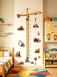 Baby Height Chart Wall Sticker With Construction Truck Growth Chart - Removable Children's Room Decor, Height Measurement Sticker Suitable For Nursery And Toddler Boys, Self-Adhesive Educational Car Theme Sticker - Multicolor - View 6