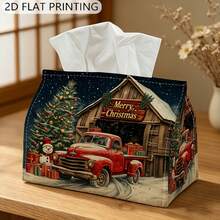 1pc 2D Flat Printed Tissue Box, Christmas Tree Barn Pickup Truck Pattern, Tissue Storage Box, Rectangular Tissue Box, Kitchen Gadget, Car Tissue Box, Lightweight Tissue Dispenser, Decorative Dust-Proof Tissue Box - Multicolor - View 2