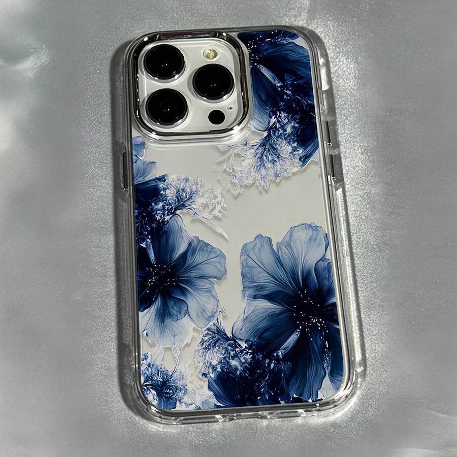 1件金屬透明個性化藍色花卉圖案手機殼,適用於 iPhone 16 Pro Max/17/16/15/14 Plus/13/12/11 保護殼 Air - 彩色 - 查看 1