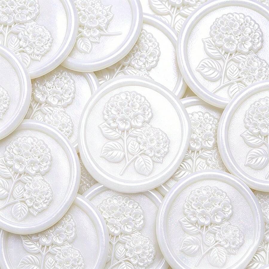40 piezas de pegatinas de sello de cera con relieve 3D de hortensia, pegatinas de sello para sobres de invitación de boda, pegatinas de flores autoadhesivas, perfectas para invitaciones y embalaje de regalos - Hortensia blanca perlada - View 1