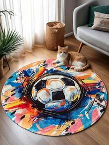 1 pieza Alfombra decorativa redonda de fútbol en blanco y negro, decoración de dormitorio, alfombra pequeña, alfombra, decoración del hogar, alfombra de sala de estar, alfombra pequeña de sala de estar, alfombra de dormitorio, decoración del hogar de sala de estar, alfombra de exterior, alfombra lavable - Multicolor 3 - Ver 3