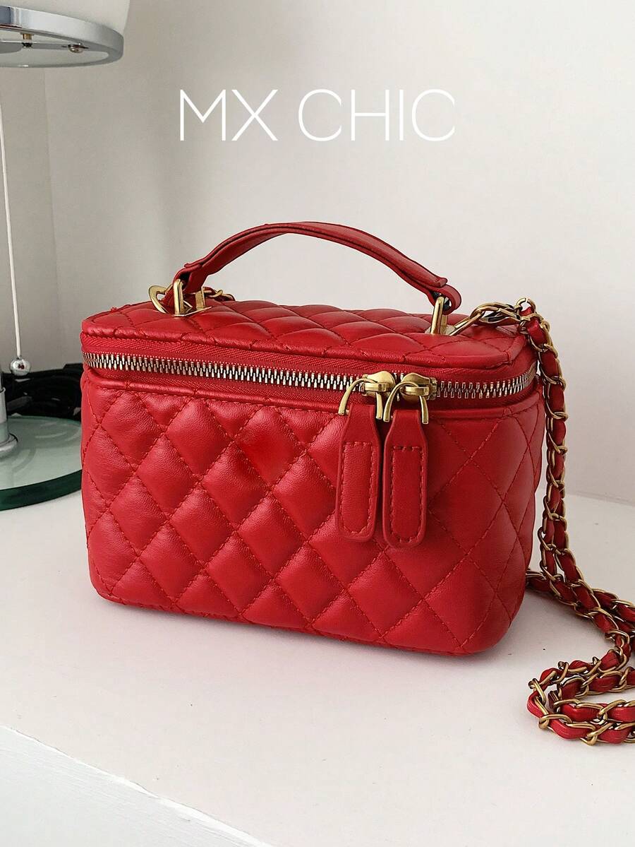 New Hand-Held Box Bag, Minimalist Chic Shoulder Crossbody Bag - Red - View 1