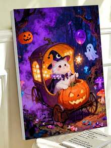 Pintura al óleo por números DIY de gato bruja lindo, calabaza y carruaje de Halloween en lienzo, manualidades para adultos, decoración del hogar, regalo festivo - Conjuntos - Ver 3