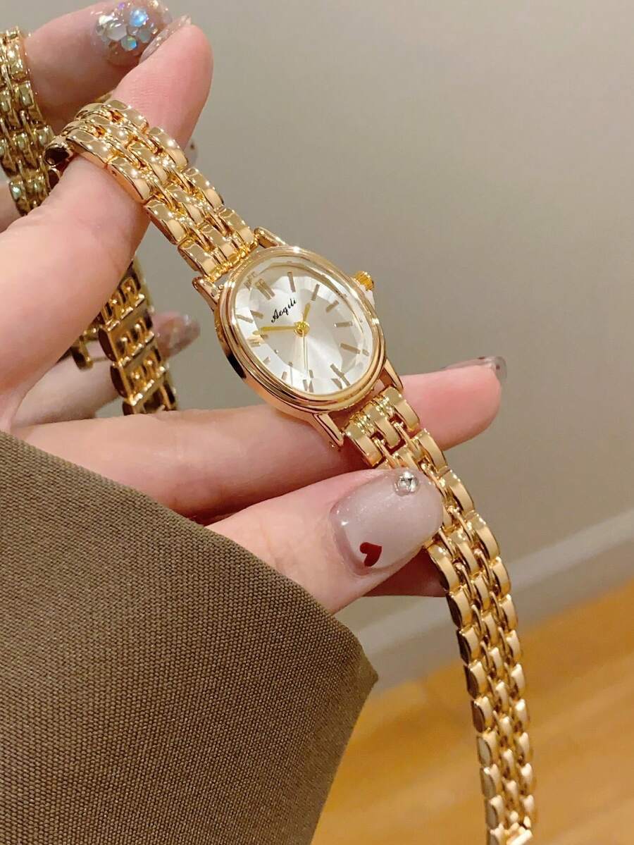 1件雙色多邊形女款石英手錶,優雅精緻,適合日常佩戴、派對與休閒聚會 - 金色 - 查看 1