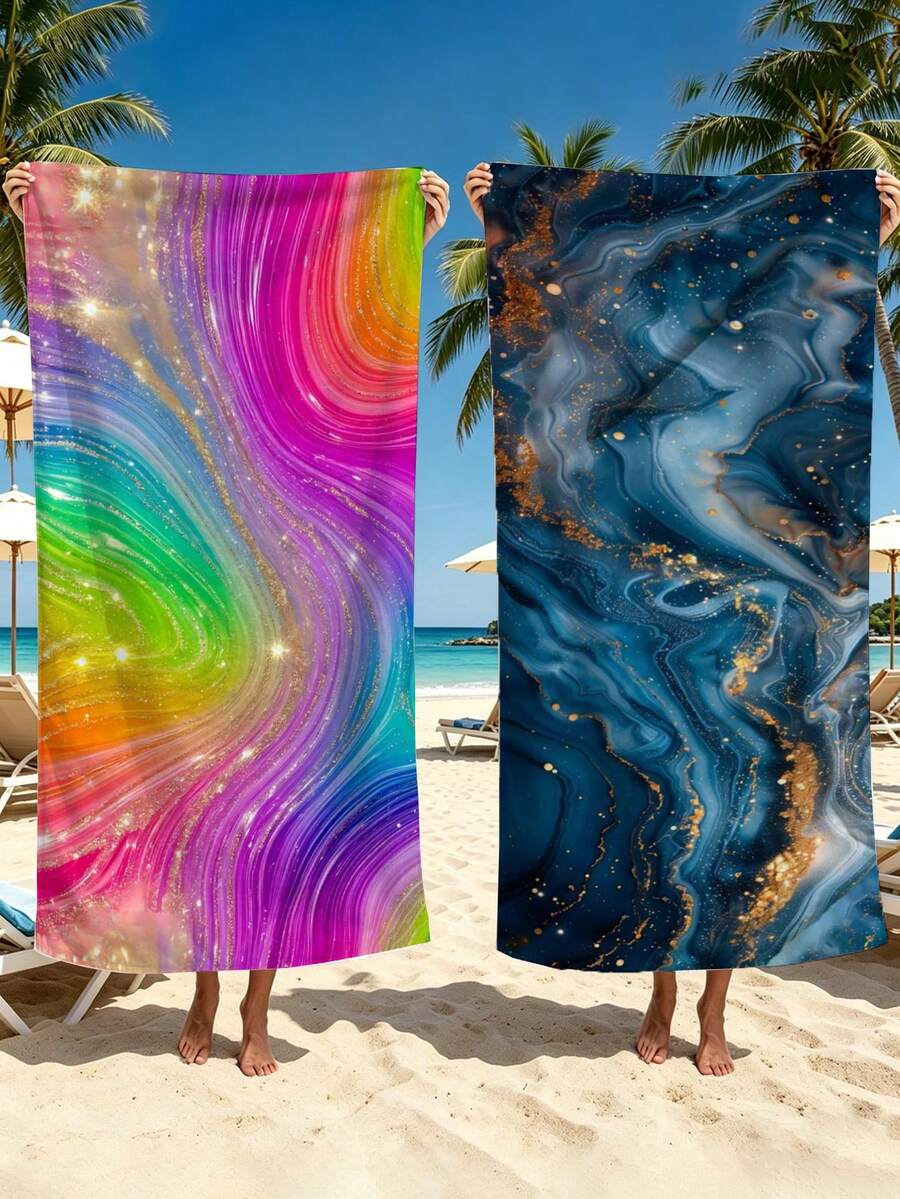 2件組超細纖維沙灘巾,快乾旅行毛巾,大尺寸防沙毛巾,適用於海灘、露營、游泳池、健身房、運動與瑜珈,70"X35" - 金色 - 查看 1