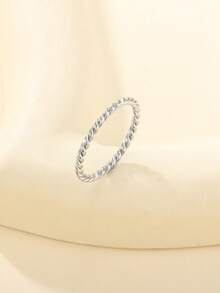 Thin Twisted Rope Plain Ring, 14K Gold Plated 304 Stainless Steel, Waterproof Hypoallergenic Non-Fading, Ins Gentle Style Stackable Thin Ring - Rx1.5 - View 15