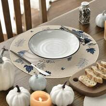 Navy Blue Pumpkin & Eucalyptus Leaf Round Autumn Placemats 4pcs/6pcs, 14 Inch Thanksgiving Round Table Mats For Dining Table Decor - Multicolor - View 7