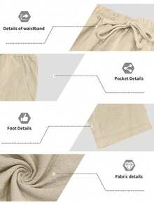 Plus Size 1XL-6XL Men's Loose Straight Linen Casual Pants, Hawaiian Resort Style Beach Trousers - Khaki - View 5