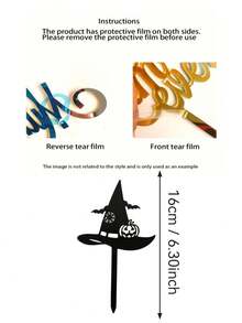 3/6/9pcs Black Acrylic Halloween Cape Cake Toppers, Happy Halloween Theme Cake And Birthday Party Decorations, Cake Decor Supplies - StyleB - View 10