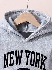 Boys Letter Print Hoodie And Sweatpants Warm Set - Grey - View 3