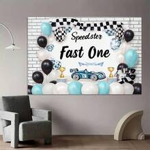 2D Flat, 1pc Background Banner, Racing Elements With " Fast One" Pattern, Party Decoration, Suitable For Indoor And Outdoor Racing Theme Celebrations, Photography Backdrop Selfie Wall Decor - View 7