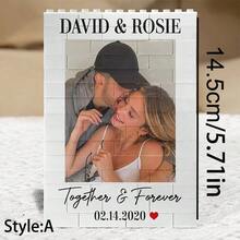 1pc Personalized Photo & Text Building Blocks, Customized Couple Photo Puzzle Blocks, Photo Block Souvenir, Wedding Anniversary Gift For Partner (Boyfriend/Girlfriend/Husband/Wife), Valentine's Day Gift, Christmas Gift, Engagement Gift, Birthday Gift, Customized Photo Display Ornament, Wedding Photo Souvenir - C-couple Building Blocks - View 3