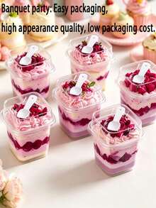 200 Peças Caixas Transparentes Quadradas para Bolo, Pudim e Sobremesa com Tampas, Colheres e Adesivos Decorativos, Caixas Multifuncionais para Mousse de Bolo Adequadas para Frutas, Sorvete, Iogurte, Natal, Halloween, Festas de Aniversário - Visão 5