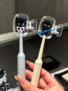 可愛黑貓圖案旅行牙刷頭保護蓋，Love Brushing 黑貓設計，透明旅行牙刷收納盒，牙刷頭保護夾，防塵牙刷保護蓋，便攜設計易攜帶，雙孔設計方便排水與通風，防塵蓋，適合作為情侶、朋友、家人、老師、旅行愛好者的禮物，居家、宿舍、度假必備，適用於生日、開學、婚禮、返校等場合，春夏必備，清潔並呵護您的口腔健康，家庭禮物 - 彩色 - 查看 2