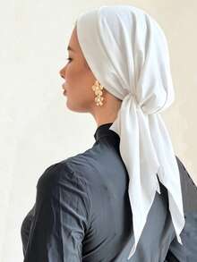 1 Stück einfarbige Damen-Hijab-Kappe im klassischen arabischen Stil des Nahen Ostens, modisch, elegant, lässig und vielseitig, mit Schleife, breiter Krempe und gebogenem Turban-Design, geeignet für den täglichen Outdoor-Gebrauch - Weiss - Übersicht 3