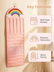 1pc Rainbow Cloud Hanging Hair Accessory Organizer, Suitable For Bedroom And Children's Room Decoration, Multi-Layer Independent Pockets For Neat Storage Of Scattered Hair Clips - Multicolor - View 3