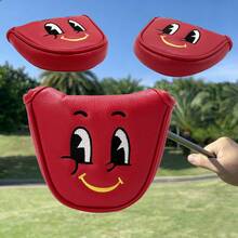 Funda para Putter de Golf con Cara Sonriente de Ojos Grandes de Dibujos Animados/Bordado de Color Contrastante Exquisito & Duradero/Acolchado Reforzado/Tamaño Estándar Universal/Accesorio de Golf Regalo para Vacaciones - Rojo - Ver 4
