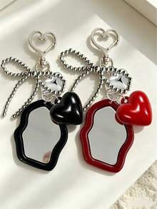 Y2K Sweet Cool Exquisite Fashion Acrylic Keychain, Women's Red Mirror Keychain And Heart Bow Knot Decoration, Asymmetric Mirror Heart Bow Knot, Fashion Bag Charm Alloy Fashion Accessory, Fashion Friendship And Couple Gift, Bag Accessory, Novelty Gift For Family And Friends, Mother's Day, Teacher's Day, Valentine's Day, Easter, Back To School, Dorm, Beach, Travel - Multicolor - View 5