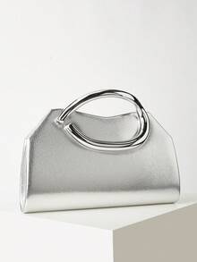 AIBBYDAR Women's Handbag Evening Bag Small Square Bag Makeup Bag Wallet Solid Color Fashion Elegant Shiny Handle Wedding Season Evening Gown Matching Handbag Detachable Shoulder Strap Ball Party Gathering - Silver - View 4