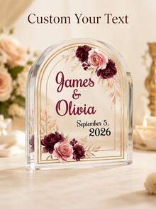 Custom Wedding Acrylic Arch Sign | Personalized Name & Date Engagement Gift | Romantic Couple Commemorative Decor, Love Starts Here - Multicolor - View 6