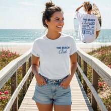 Sommer 2026 The Beach Club Shirt - Küsten-Rückendruck Grafik T-Shirt, Sommer Strandurlaub Oberteil, Lässig, Kostenloser Versand S–7XL - Weiss - Übersicht 1