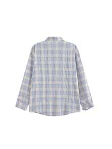Women's American Retro Plaid Contrast Color Sun Protection Shirt, Loose Casual Couple Jacket Top, Summer - Blue - View 7