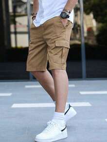 3pcs Teen Boys Casual Sports Personalized Pocket Bermuda Cargo Shorts Spring Summer Autumn - Black - View 3