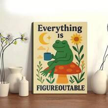 1件無框藝術 Everything Is A Figurative 海報：「Frog Coffee」語錄帆布畫，適用客廳、廚房、辦公室、房間、居家、房屋、復古、臥室裝飾，牆面裝飾，房間用品，家居用品，禮物，易於掛置 - 卡通 - 查看 2