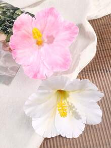 2件組粉色與白色扶桑花人造花髮夾，側夾可用於固定鬆散頭髮、編髮造型裝飾，復古新中式風，溫柔清新優雅，輕奢高級感，酷鹽風，適合旅行、海灘度假、拍照、野餐、派對髮飾 - 彩色 - 查看 2