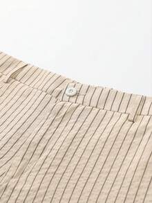 Vintage Beige & Black Vertical Striped Wide Leg Pants Loose Fit Men's Casual Straight Long Trousers - Khaki - View 8