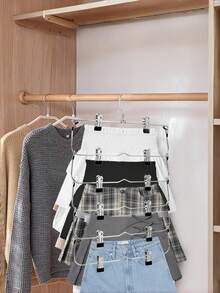 1/2/3pcs 4/6-Tier Stainless Steel Folding Pants/Skirt Rack Combination Set, Space-Saving Multi-Layer Clothing Storage Organizer, Suitable For Wardrobe And Closet, Can Store Jeans, Skirts, Metal Structure, Christmas Home Decor, Back To School Supplies - Silver - View 3