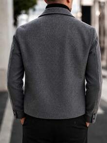 Men's Double-Breasted Wool Short Coat, Notch Lapel Side Pockets Winter Business Casual Wool Short Jacket - Dark Grey - View 2