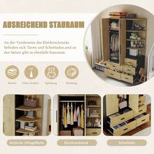 Wardrobe With Hanging Rail And Five Drawers, Two-Door Wardrobe + Display Cabinet, Bedroom Storage Unit, Storage Cabinet In Natural Wood + Black (Natural Wood + Black) - Natural+Black - View 4