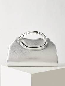 AIBBYDAR Women's Handbag Evening Bag Small Square Bag Makeup Bag Wallet Solid Color Fashion Elegant Shiny Handle Wedding Season Evening Gown Matching Handbag Detachable Shoulder Strap Ball Party Gathering - Silver - View 3